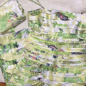 JS collection Floral Green and White Dress with Matching Scarf